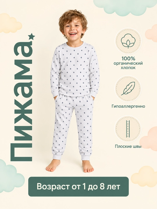 Пижама для мальчика, для садика, пижама с тракторами, 2-4-6 лет
