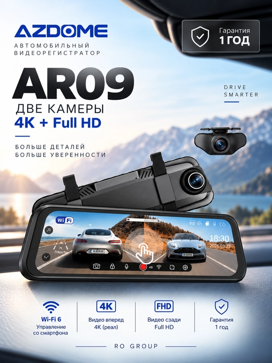 Azdome AR09 4K Двухкамерный регистратор в формате зеркала - 
