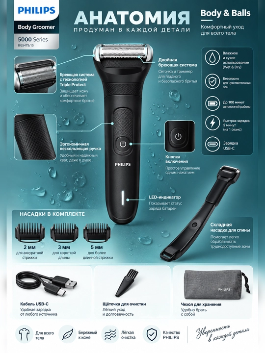 Philips Body Groomer BG5475/15, триммер для тела и чувствительных зон
