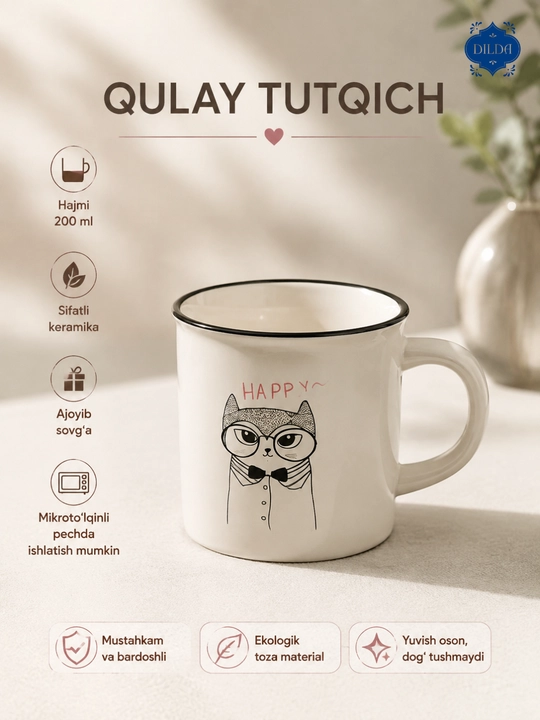 Naqshli keramika bakal-krujka choy va qahva uchun, 300 ml, 1 dona, dizaynli, sovg`a uchun - 