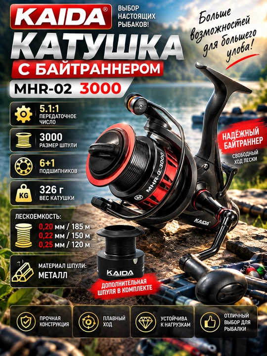 Катушка для спиннинга безынерционная для рыбалки KAIDA
