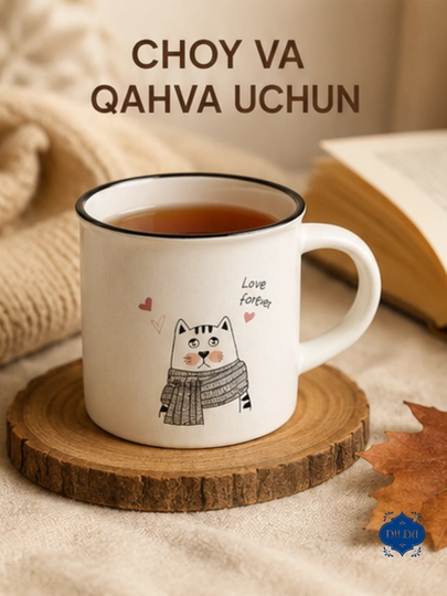 Naqshli keramika bakal-krujka choy va qahva uchun, 300 ml, 1 dona, dizaynli, sovg`a uchun - 