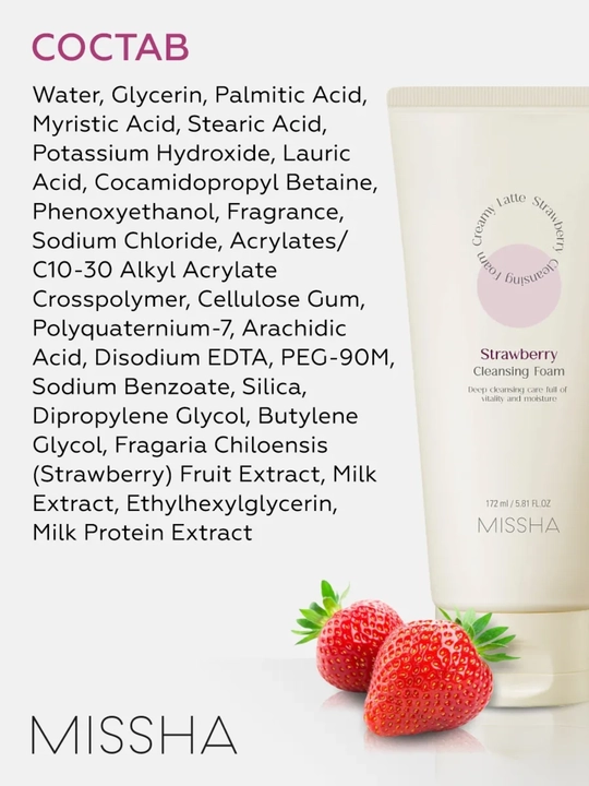 MISSHA Cleansing Foam — yuz tozalovchi kopik: Yashil choy, Kakao, Qulupnay, 172 ml, Koreya