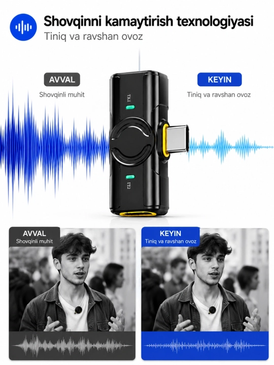 Q81 Simsiz mikrofon Type-C, shovqinni kamaytirish, bloger va Intervyu uchun