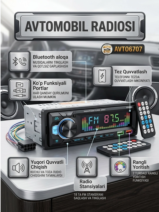 Автомагнитола DEH-6502, Bluetooth, 2 порта USB, мощность 50Wx4