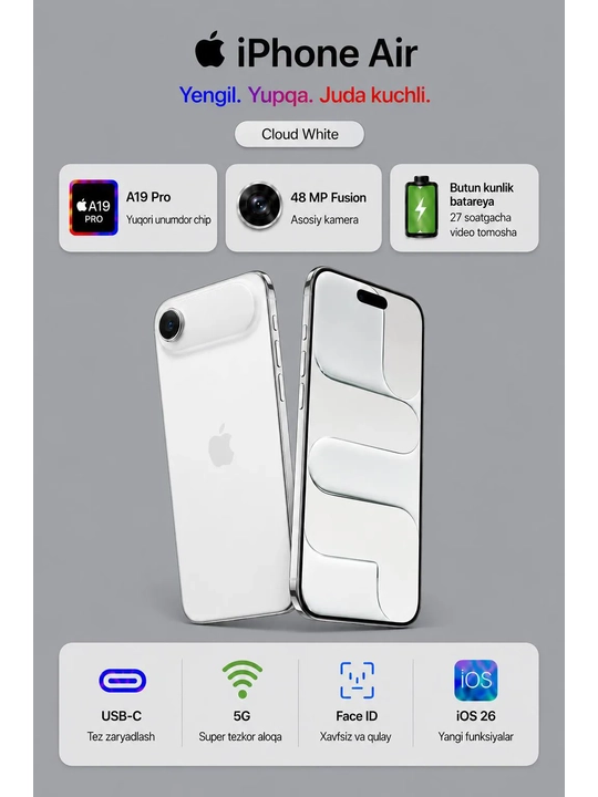 Смартфон Apple iPhone Air 256 ГБ (eSIM), Cloud White - 