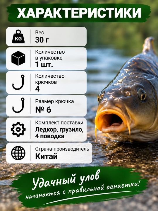 CARP KP-12 karp montaji makushatnik bilan, 4 ta №6 ilgak, 30 g yuk