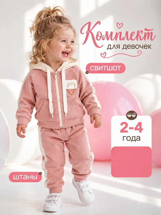 Qizaloqlar uchun velur sport komplekti, zamokli hudi va shim, zamonaviy kostyum