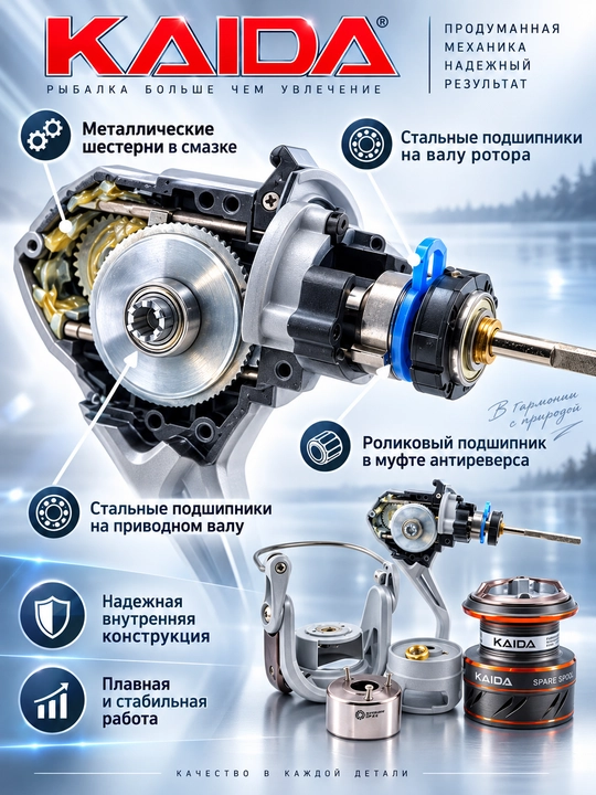 Катушка для спиннинга безынерционная для рыбалки KAIDA