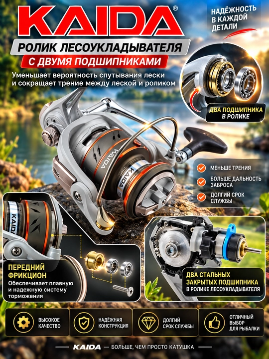 Катушка для спиннинга безынерционная для рыбалки KAIDA