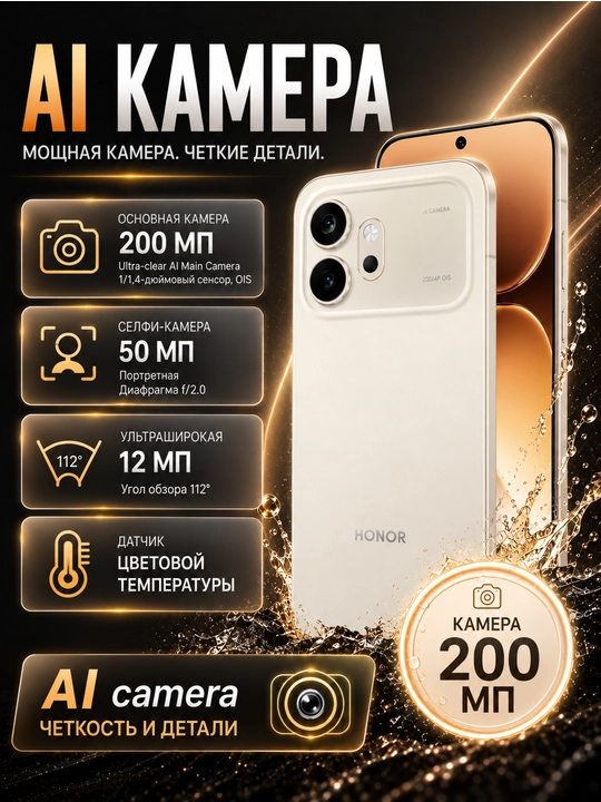 Смартфон HONOR 600, 8/256 ГБ, AMOLED 120 Гц, 200 МП OIS, 7000 мАч, 80 Вт