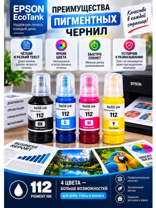 Epson 112 EcoTank pigment siyoh L6460 L6490 L6550 L6570 L6580 L15150 L15160 L15180 M15140