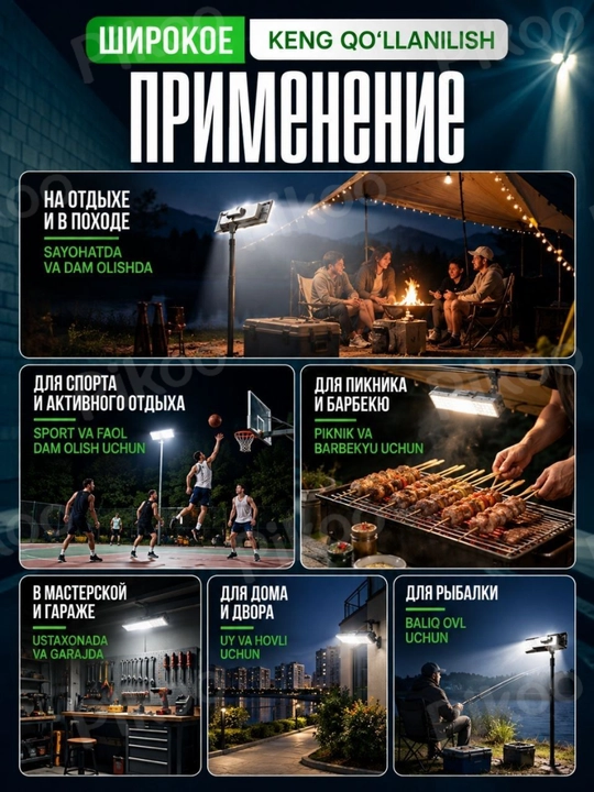 180 LED, 20000 mA/soat, 200 m, 3 rejimli, magnit va ilgakli favqulodda projektor