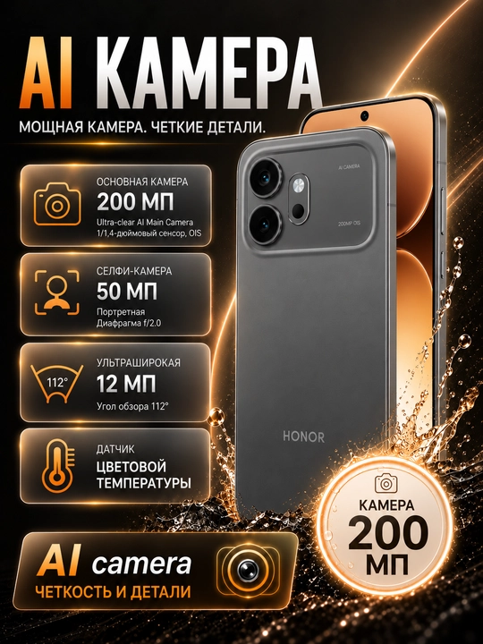 Смартфон HONOR 600, 8/256 ГБ, AMOLED 120 Гц, 200 МП OIS, 7000 мАч, 80 Вт