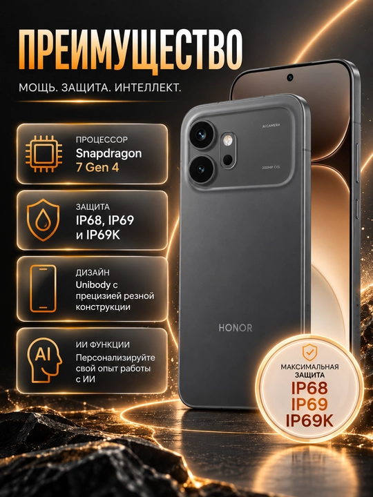 Смартфон HONOR 600, 8/256 ГБ, AMOLED 120 Гц, 200 МП OIS, 7000 мАч, 80 Вт