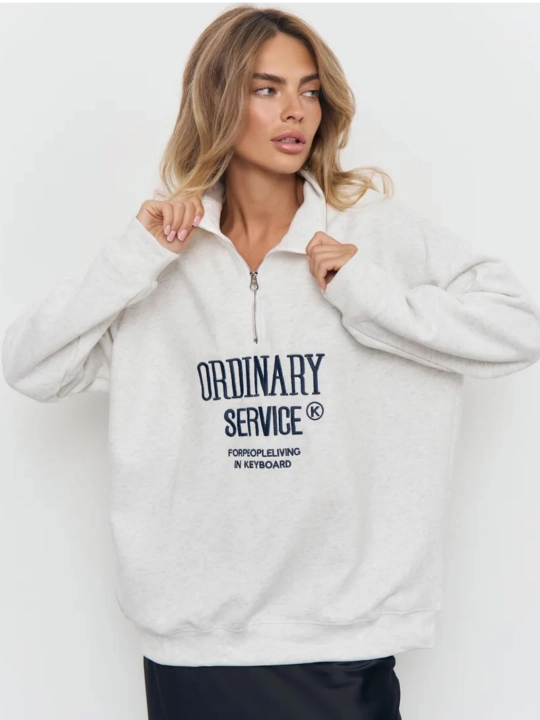 Ayollar uchun yoqali hudi,oversayz,yarim fermuarli pullover sviter - 