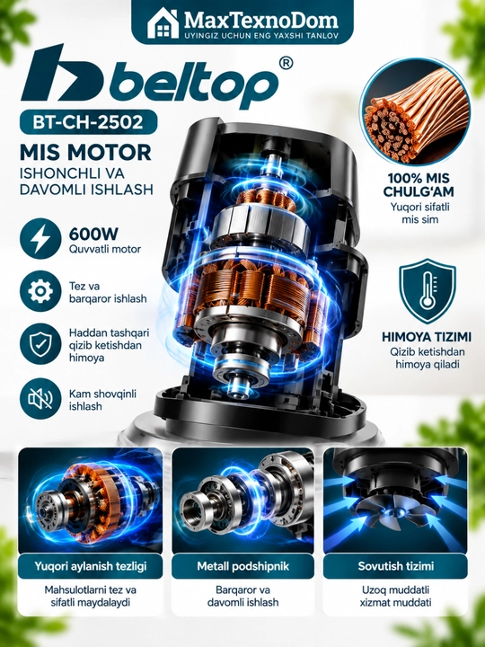 BT-CH-2502 elektr chopper-maydalagich, raqamli boshqaruv, 600 W, 3 litr, 6 ta  pichoq