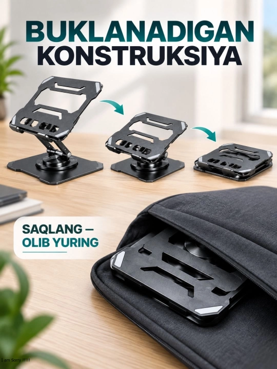 Telefon va planshet uchun buklanadigan stol stendi, 360° aylanuvchi
