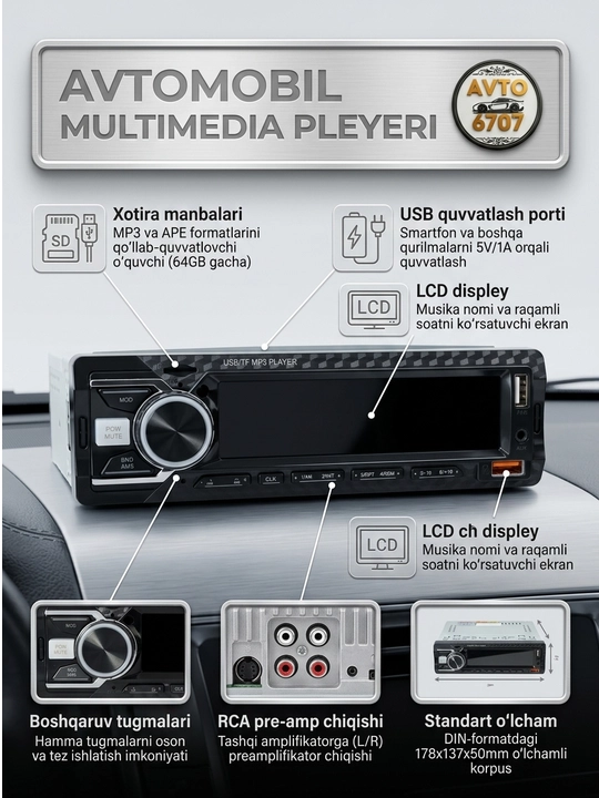 Автомагнитола SONEY RF-2234, USB, TF карта, LCD дисплей