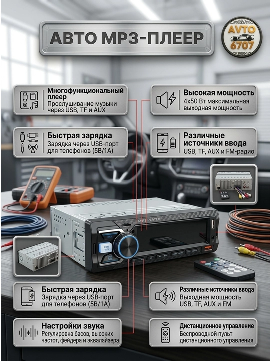 Автомагнитола SONEY RF-2234, USB, TF карта, LCD дисплей