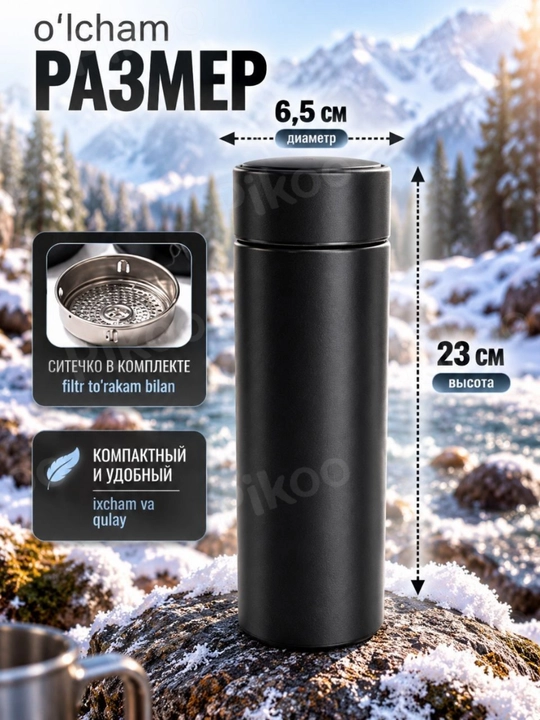 LED displeyli aqlli termos harorat sensori bilan 500 ml zanglamas po‘lat termos