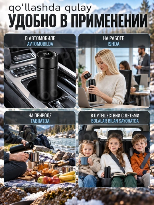 LED displeyli aqlli termos harorat sensori bilan 500 ml zanglamas po‘lat termos