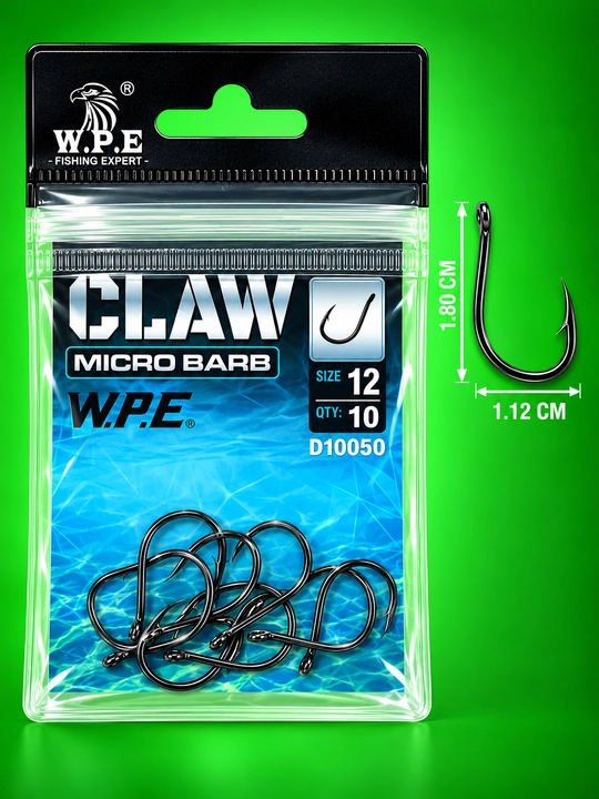 WPE CLAW Micro Barb Baliq Ilgaklari 9–14 Razmer–O‘tkir va Mustahkam Karp Sazan Karas uchun