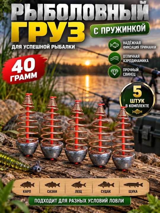 Рыболовный груз-кормушка с пружинкой 80 г — 5 штук - 