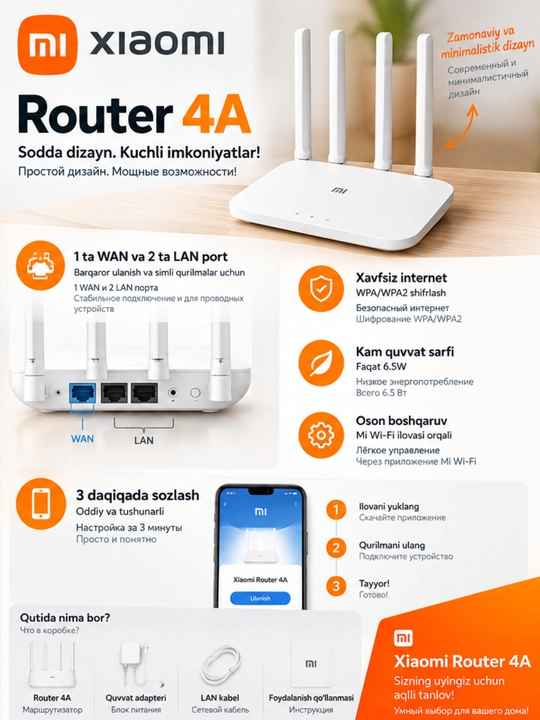 Wi-Fi роутер Xiaomi Mi Router 4A Gigabit AC1200 1 ядра 4 антенны 1167 Мбит 64 МБ