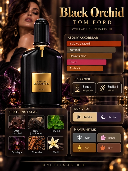 Atir Black Orchid Tom Ford, sharqona, gul, ayollar atirlari
