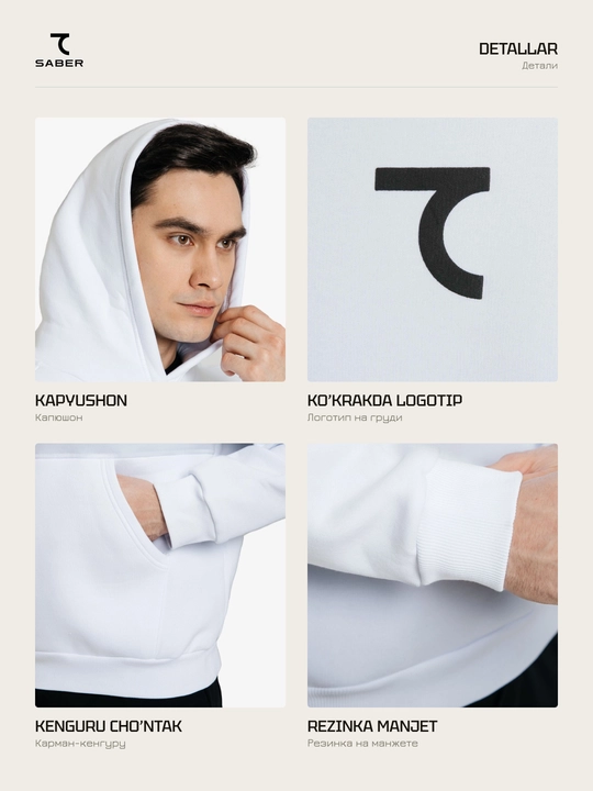 Erkaklar uchun xudi 7SABER Essential Fit kapyushonli