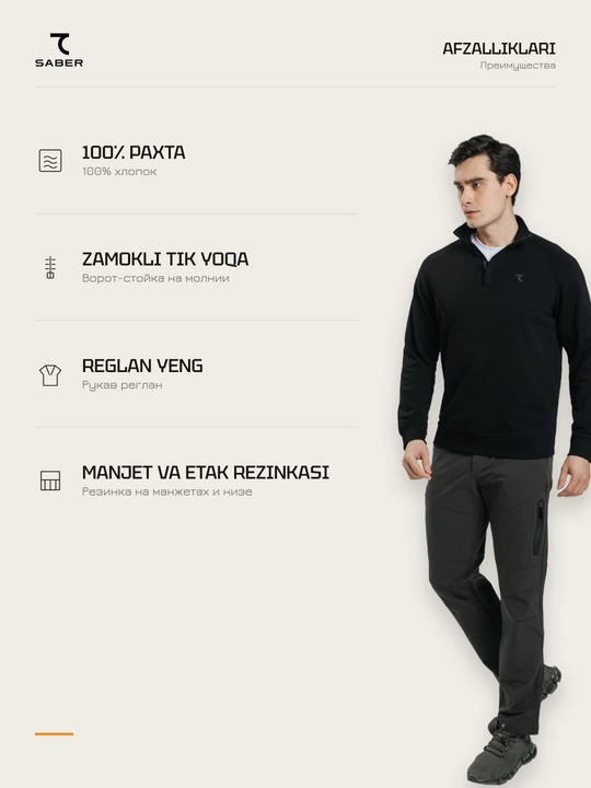 Erkaklar svitshoti 7SABER Urban Comfort zamokli yoqali
