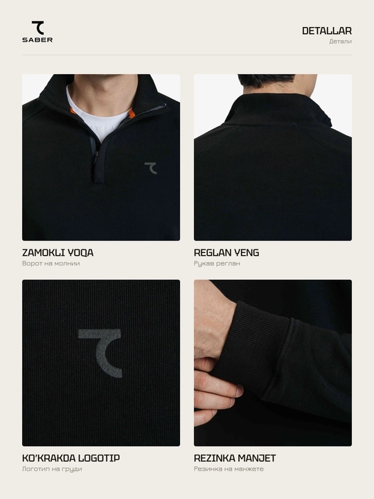 Erkaklar svitshoti 7SABER Urban Comfort zamokli yoqali