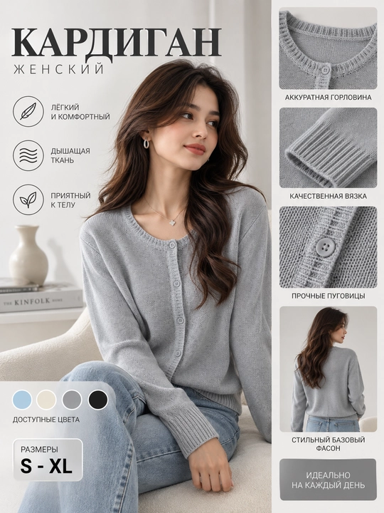 Ayollar kardigani, yengil trikotaj коfta, tugmali, uzun yengli sviter