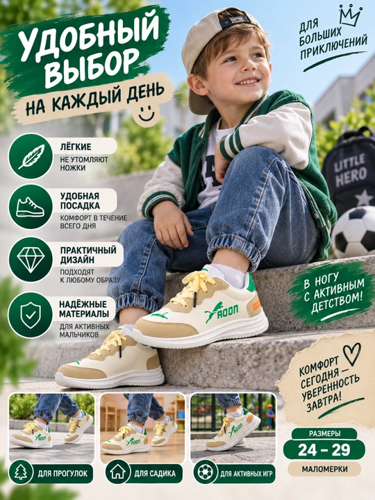 Кроссовки для мальчиков детские, лёгкие, маломерки 24–29