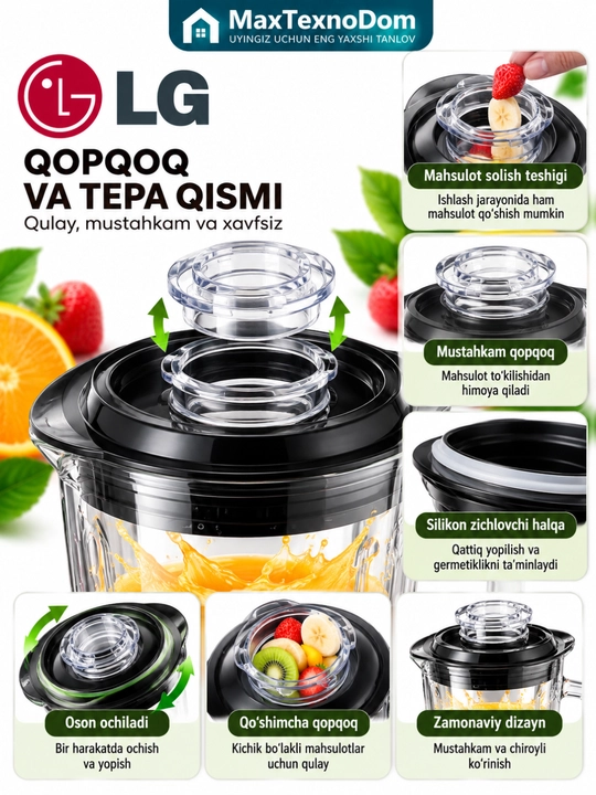 LG elektr blender 3 tasi 1 da, 1000 W, 1,5 litr,  kofemolka bilan