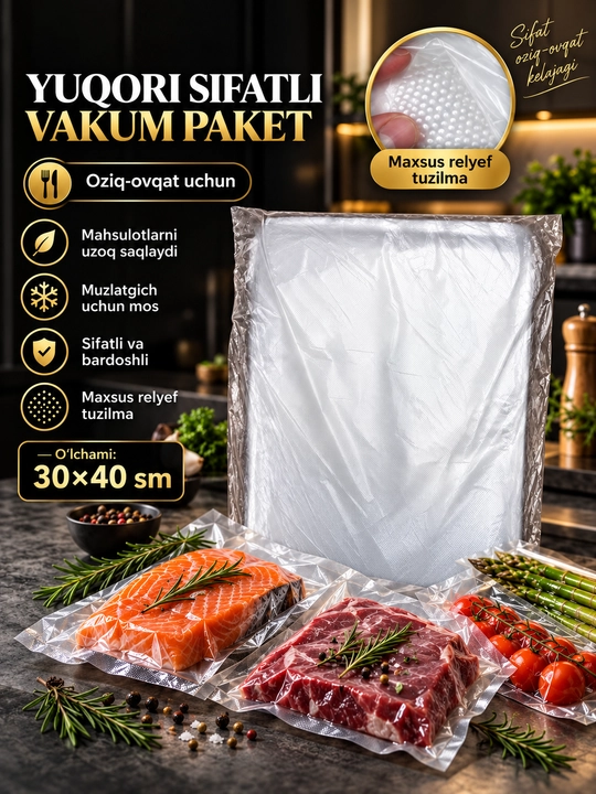 Пакеты для вакуматора рифленые для вакууматора, вакумного упаковщика - 