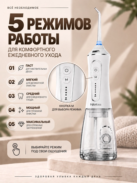 Irrigator va 2 ta 1 ta H2ofloss IPX7 elektr tish cho‘tkasi, yo‘l to‘plami, PD