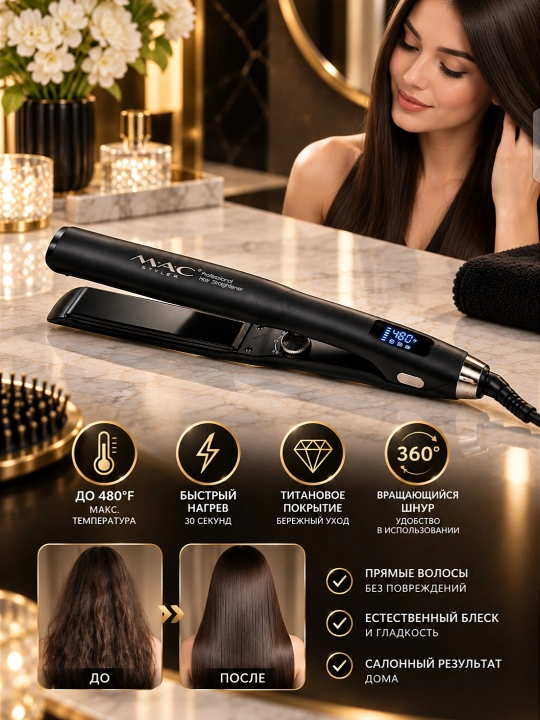 MAC Styler 5518 soch to‘g‘rilagichi, titan qoplamali, professional darajadagi