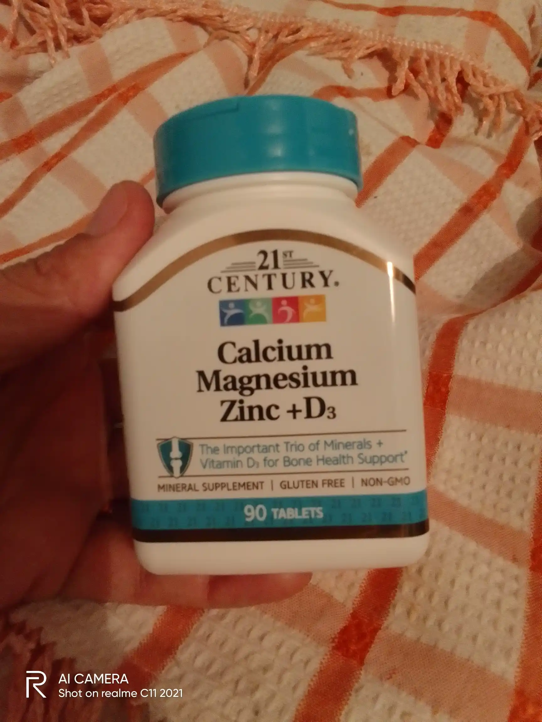 Кальций, Магний, Цинк, Витамин д3, 21st Century Calcium Magnesium Zinc + D3, 90 таблеток, Халяль