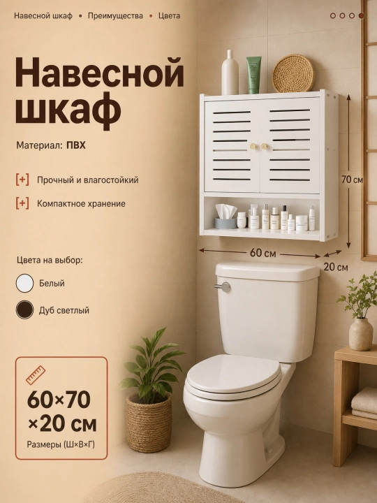 Шкаф универсальный, напольный и настенный, органайзер для ванной и туалета, тумба - 