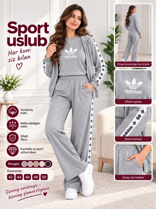 Ayollar sport kostyumi, troyka, futbolka to‘plami,  44-50 razmergacha tushadi standart
