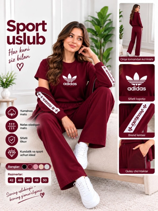 Ayollar sport kostyumi, troyka, futbolka to‘plami,  44-50 razmergacha tushadi standart