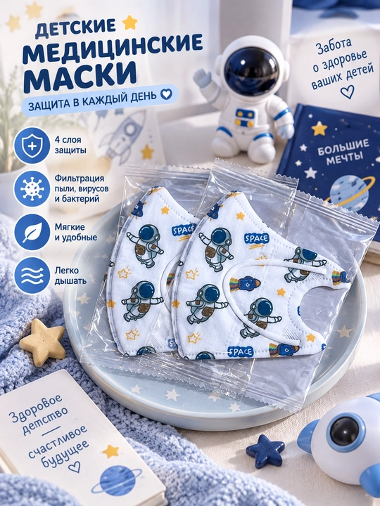 Bolalar tibbiy niqoblari, 4 qavatli, 6 xil