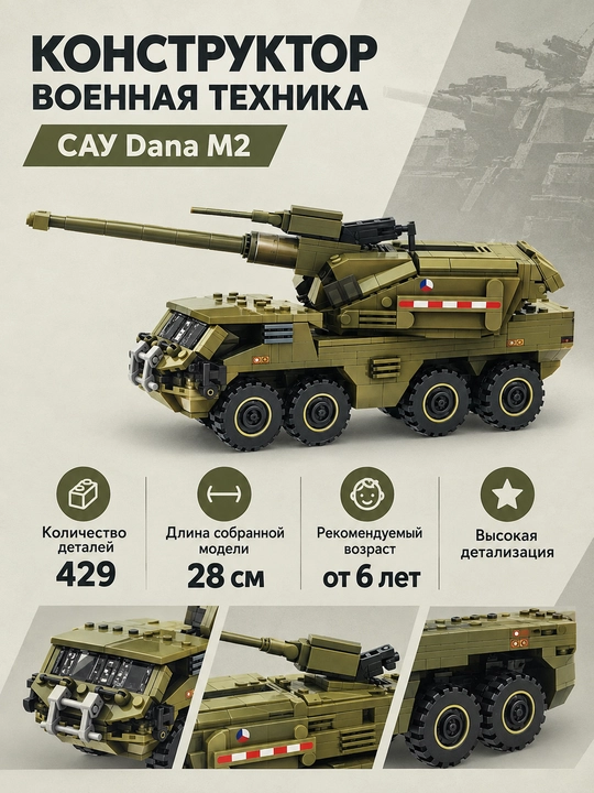Harbiy texnika konstruktor Dana M2 SAU, tank bolalar uchun o'yinchoq, 429 detal
