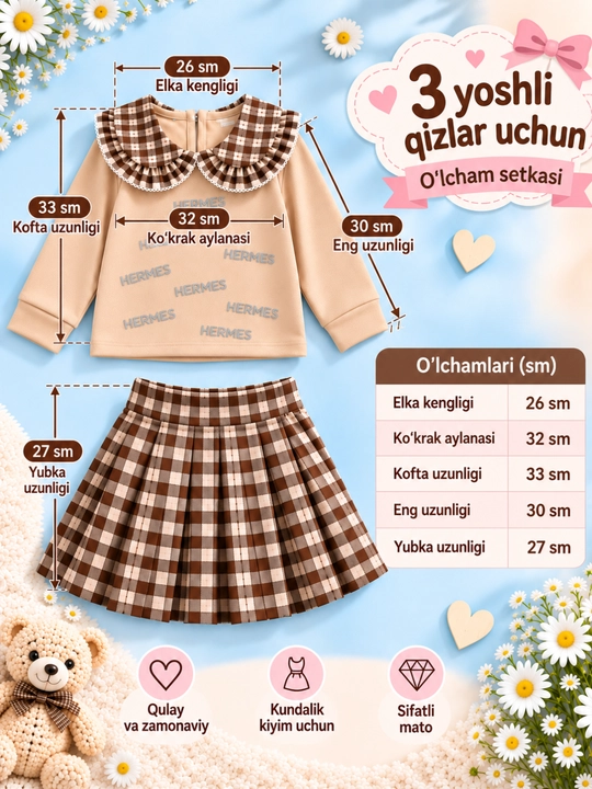 Костюм для девочки кофта и юбка, 2-3-4 лет