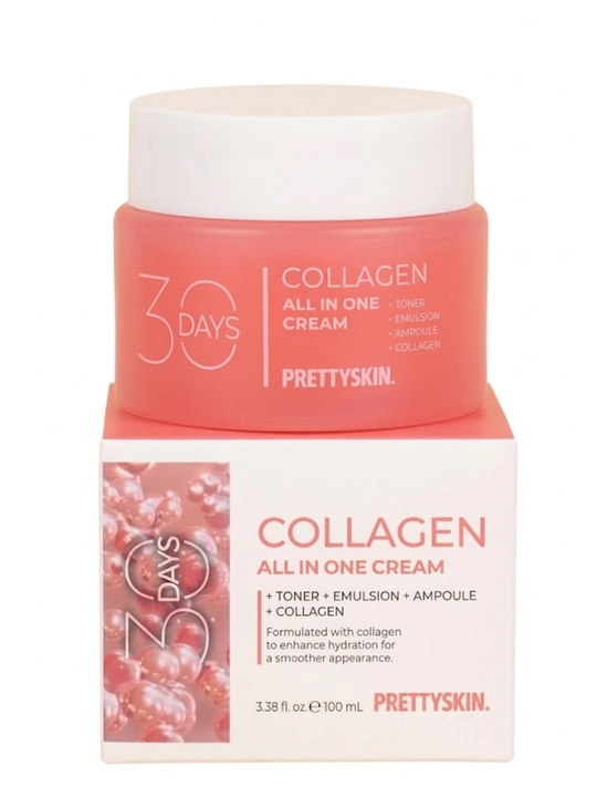 PRETTYSKIN 30 Days All in One Cream: Collagen va Hyaluronic, 4in1 yuz kremi, 100ml, Koreya