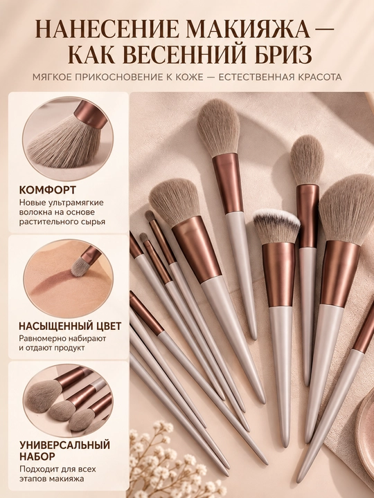 Косметические кисти 13 шт. для тонального крема, пудры и теней - 
