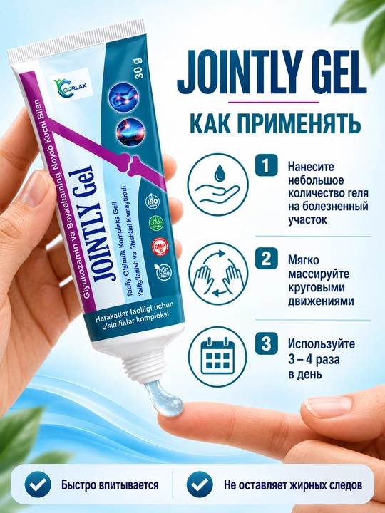 JOINTLY GEL- Глюкозамин и Босвеллия, Травяной гель для мышц и суставов, 30г
