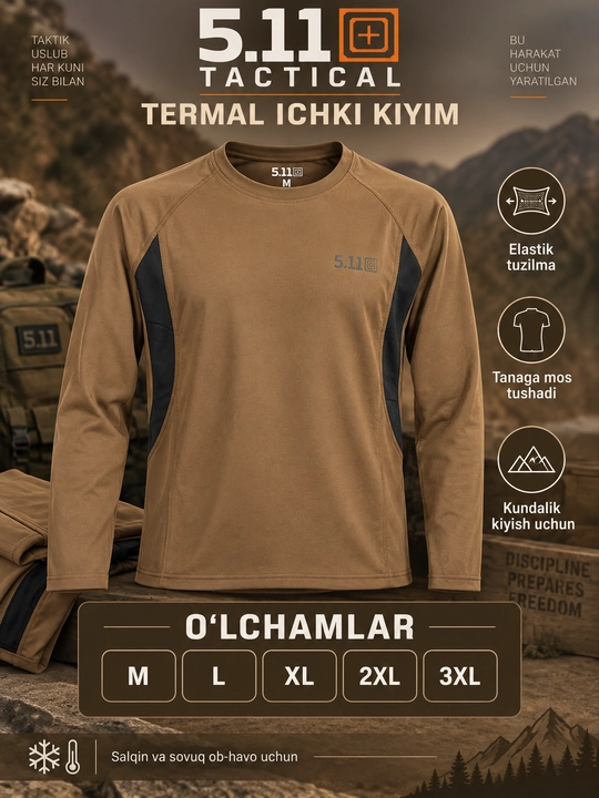 Erkaklar uchun 5.11 termokiyim, termokiyim to‘plami, issiq ichki kiyim, qishki termokiyim